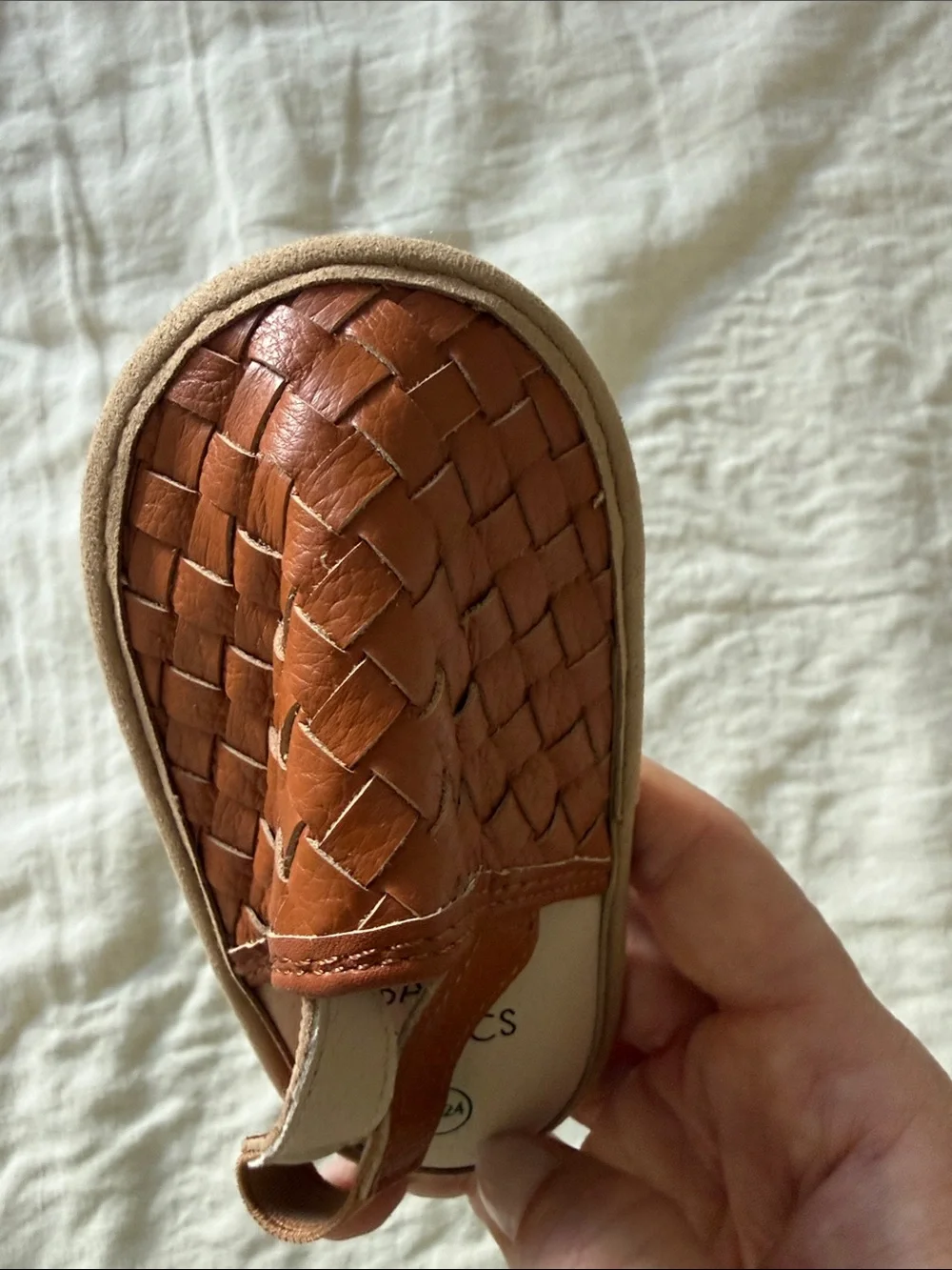 Baby 18 Months Brown Woven Leather Slingback Shoes Brand New